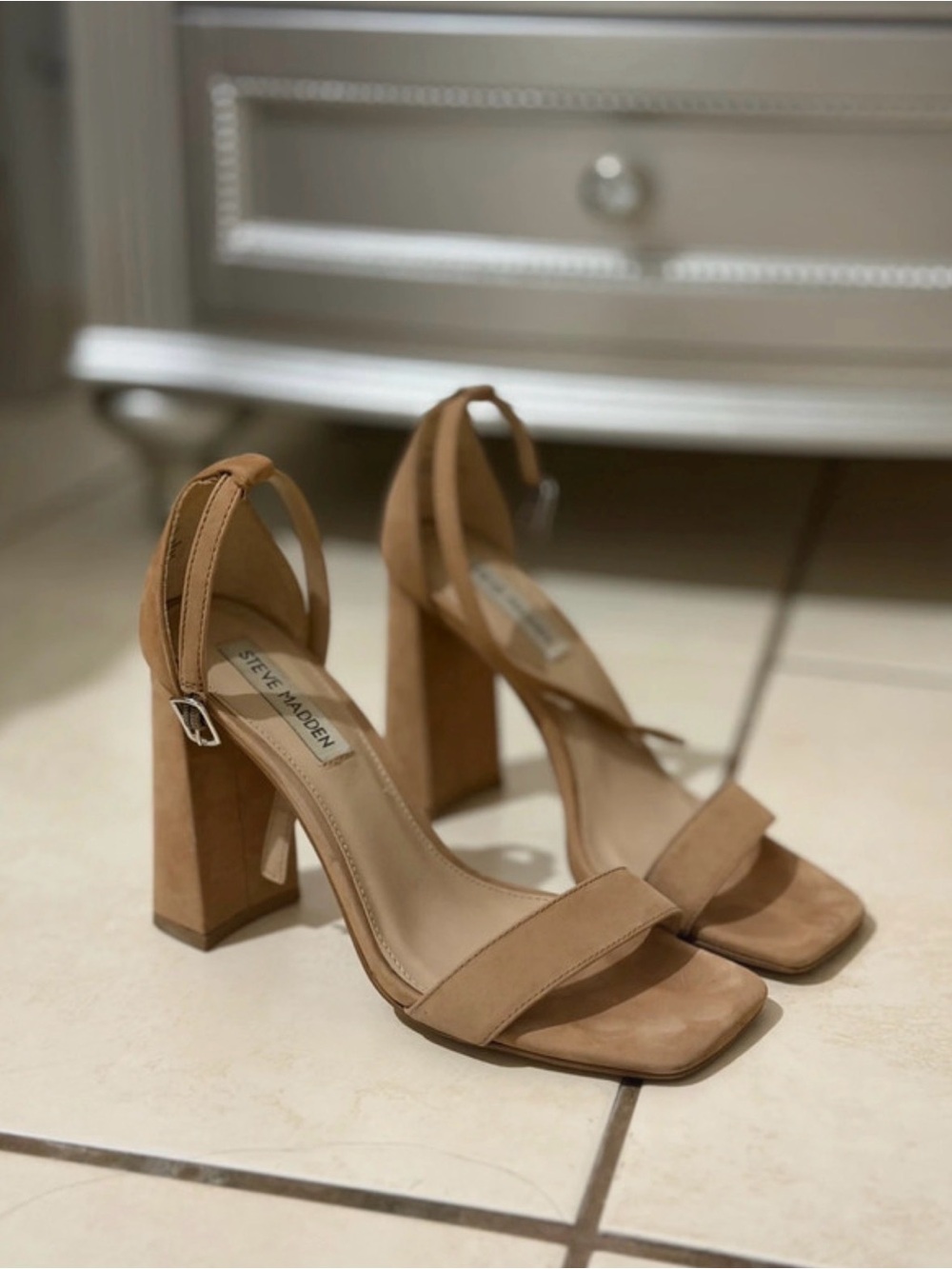 Steve Madden Neutral Suede Block Heel Sandals